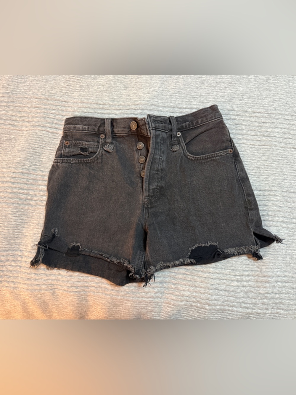 We The Free Black High-Waist Distressed Denim Shorts